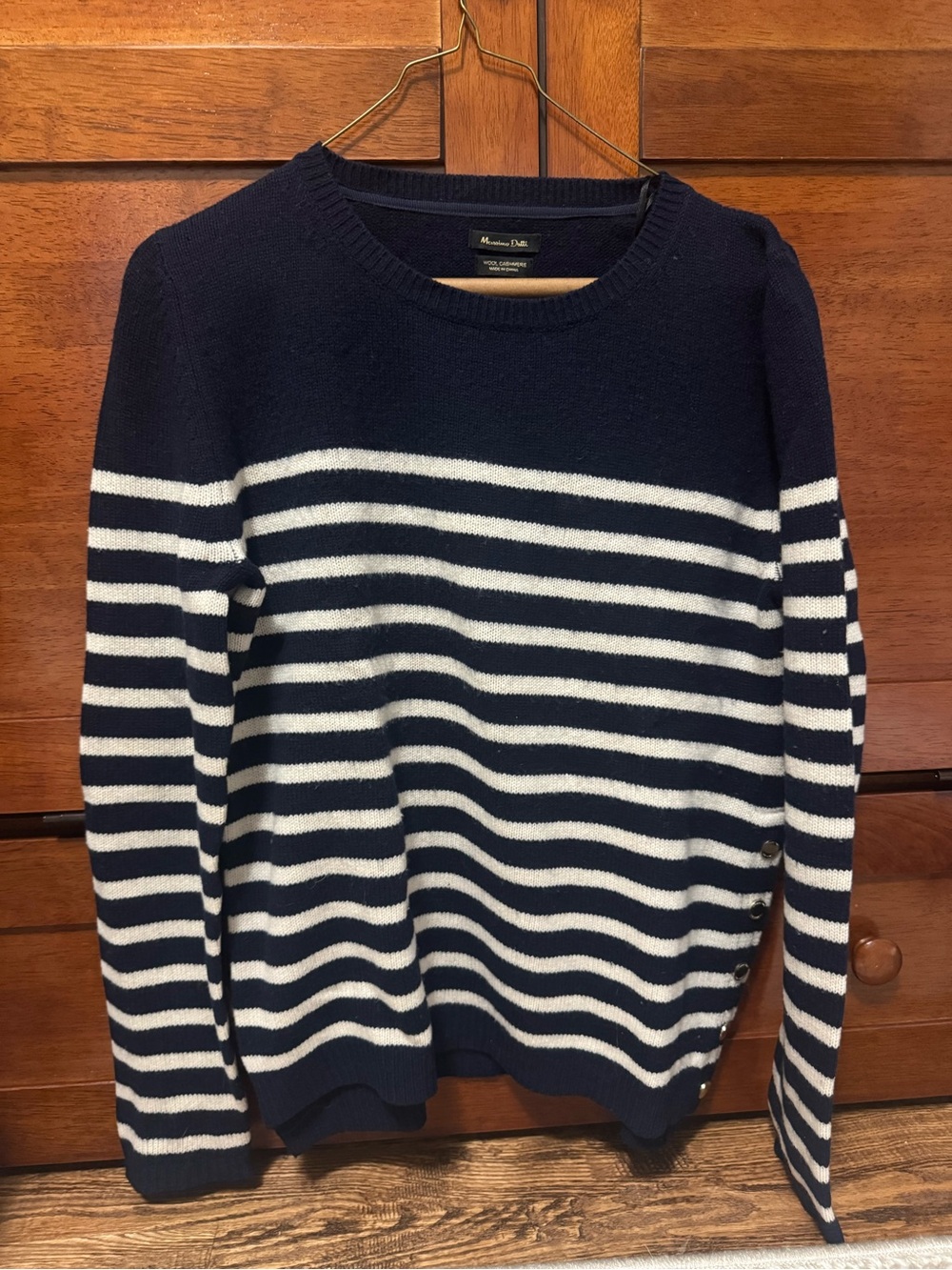 Massimo Dutti Navy and White Striped Crewneck Sweater